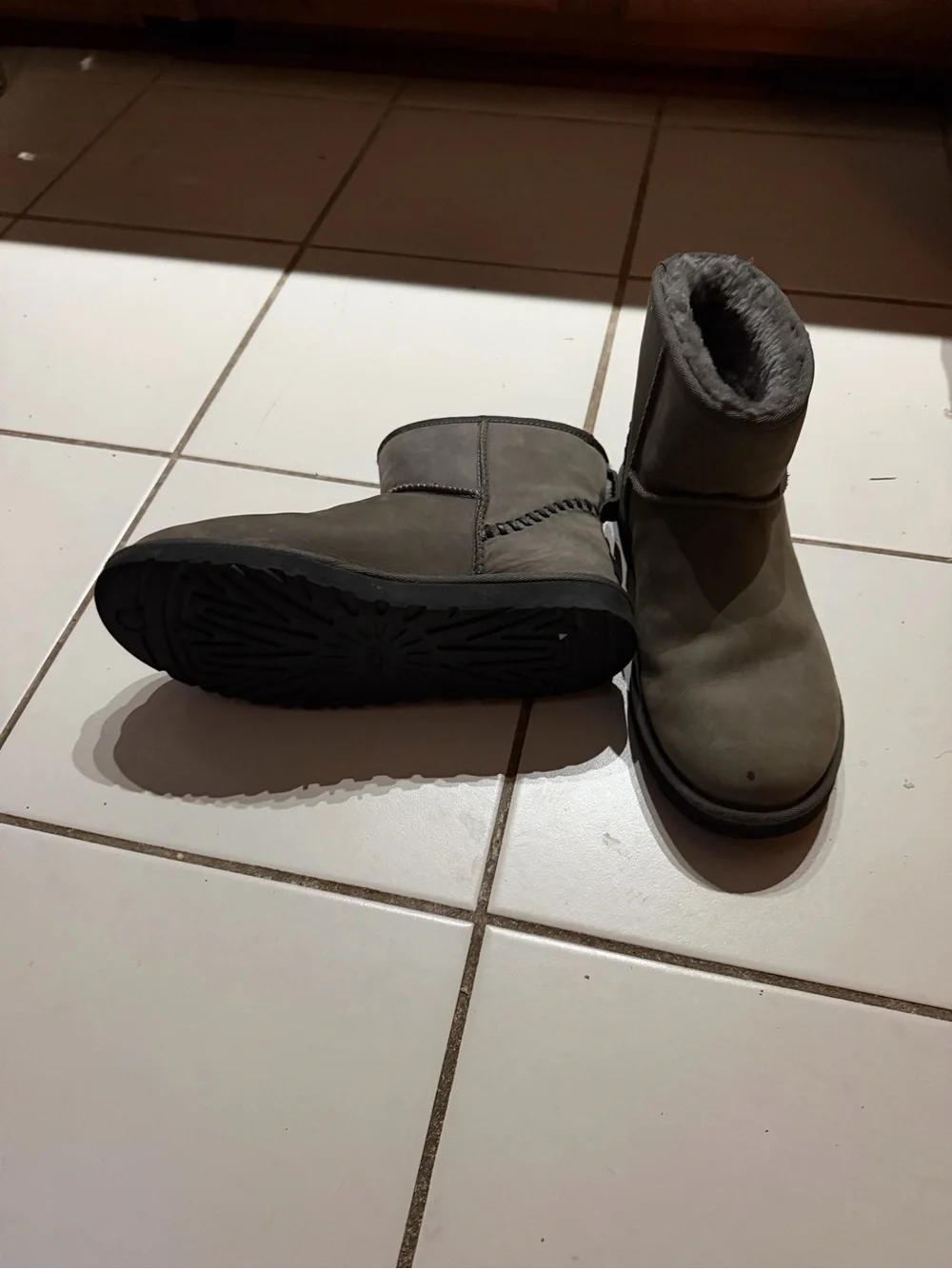 UGG Short Shearling-Collar Boots in Gray